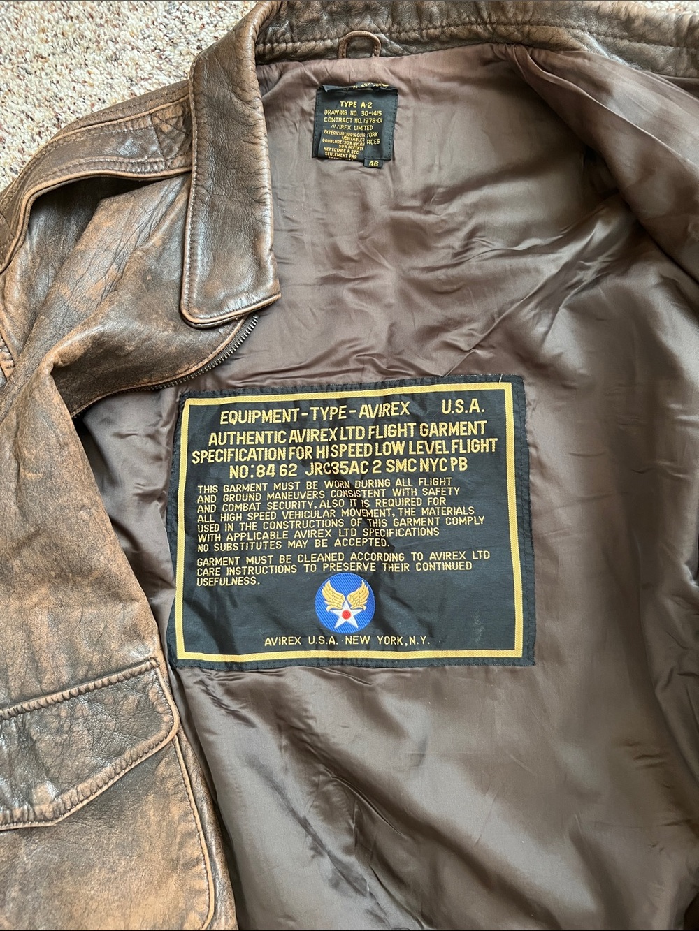 Avirex Brown Leather Bomber Jacket with Dark Brown Lining